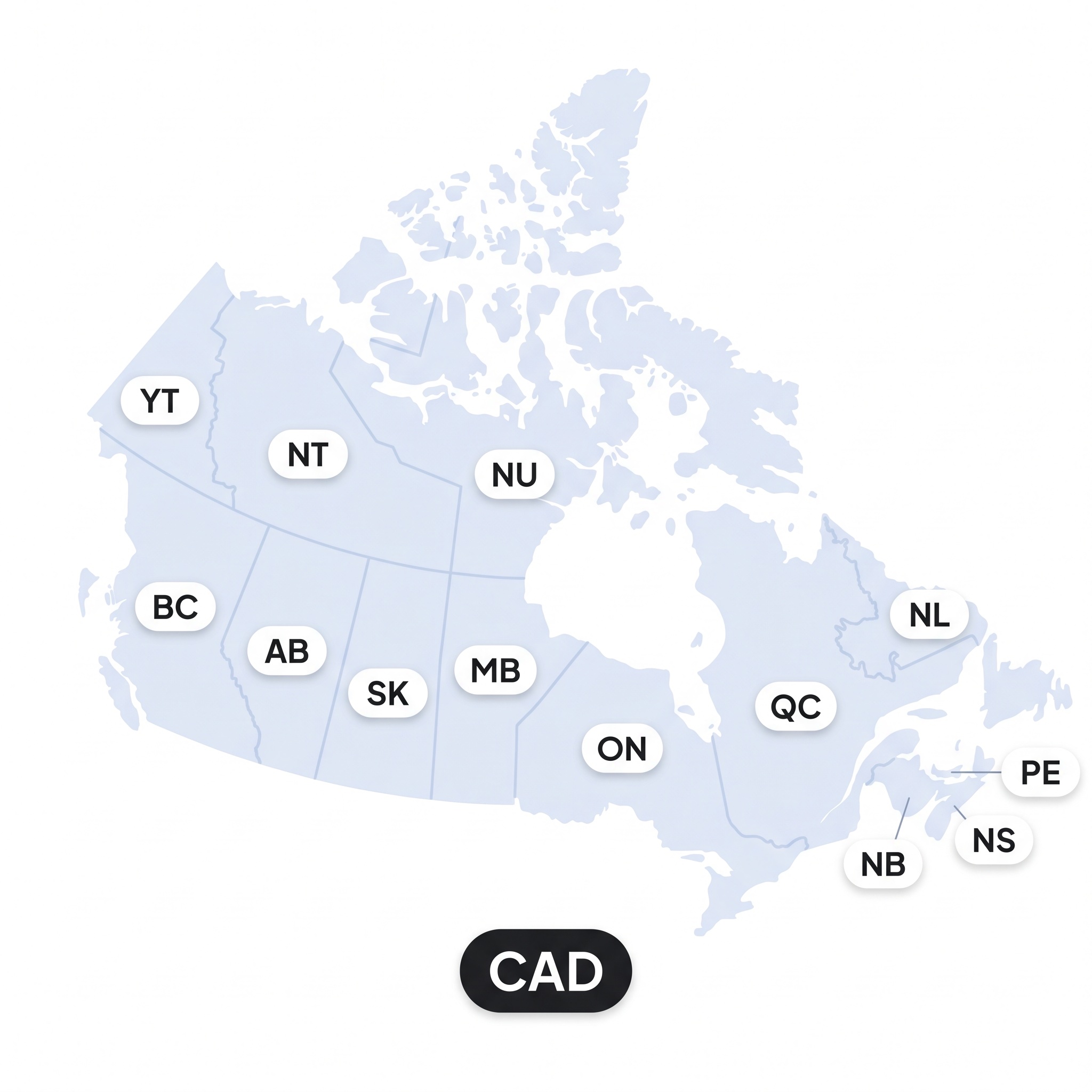 Canada coverage map with provinces and territories labeled